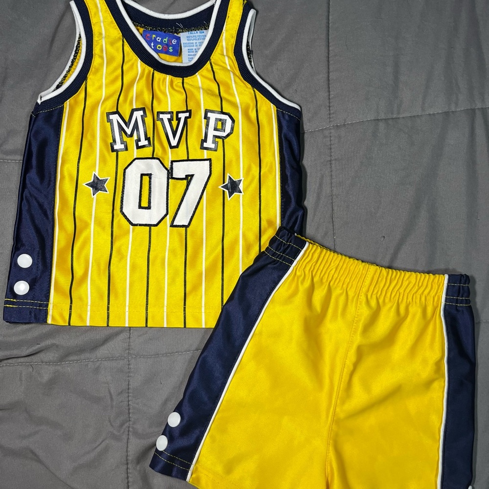 Vintage Cradle Togs‎ Infant Basketball Set 18M MVP 07 Jersey Shorts Yellow Blue